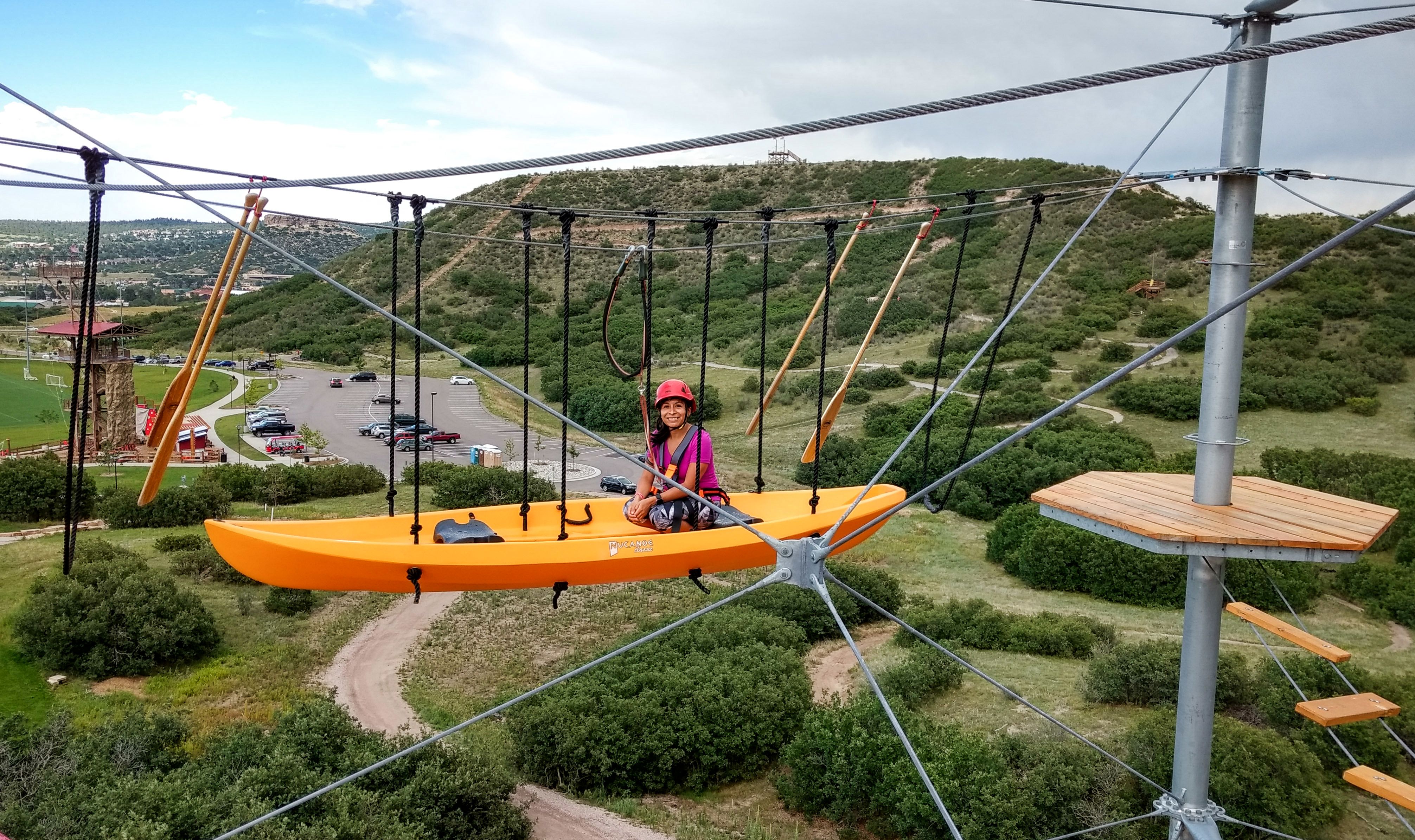 Sitting in a kayak high in the sky at Castle Rock in Colorado