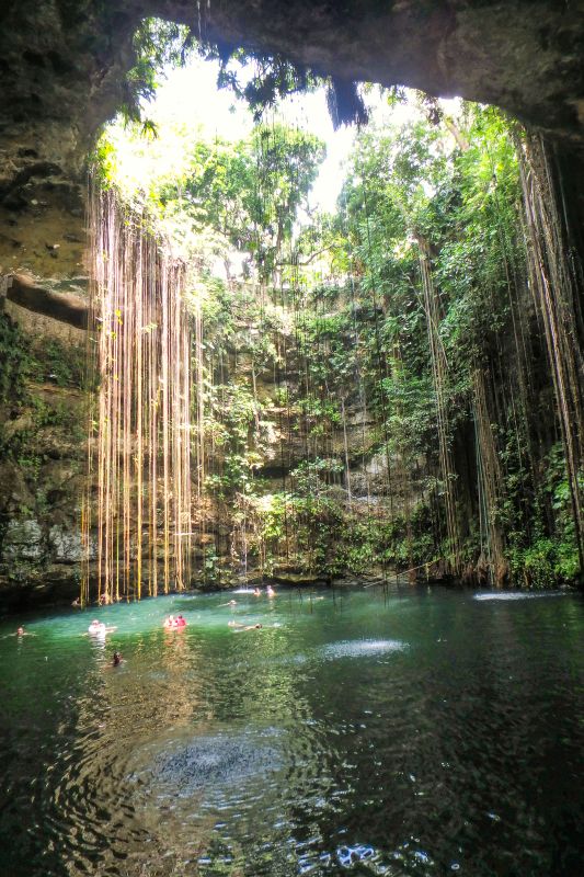 Cenote Ik Kil viewed from water level.