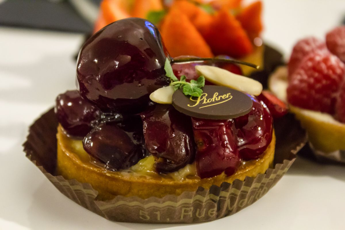 Delicious cherry tart from Patisserie Stohrer in Paris, France