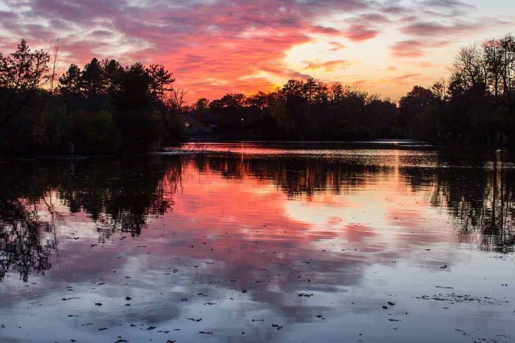 Sunset with a beautiful reflection in the water at Greenfield Park.