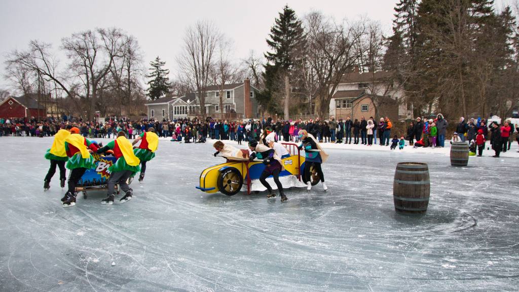 Bed races on the ice in Cedarburg, WI